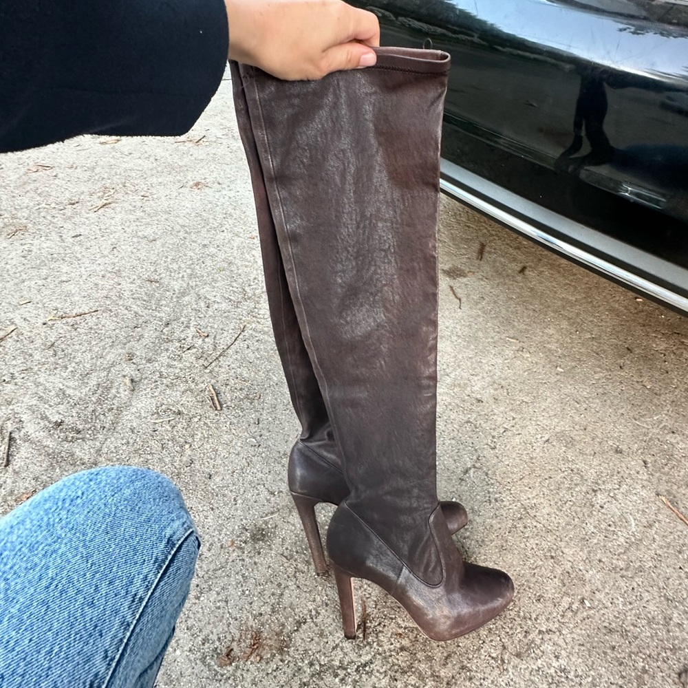 Over the Knee Brown Boots stretchy real leather sz 39/9